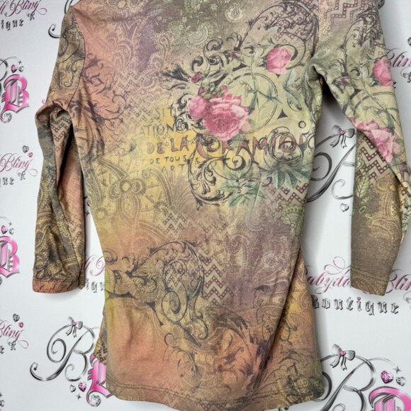 Vintage blues clothing tattoo newspaper ποΈ style top bling rhinestone studs πΉ - Picture 10 of 11